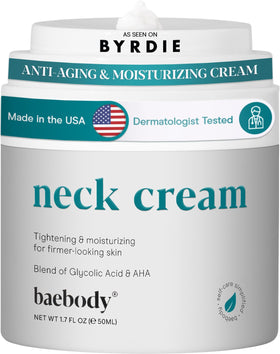 Baebody neck cream front packaging showing size and branding benefits