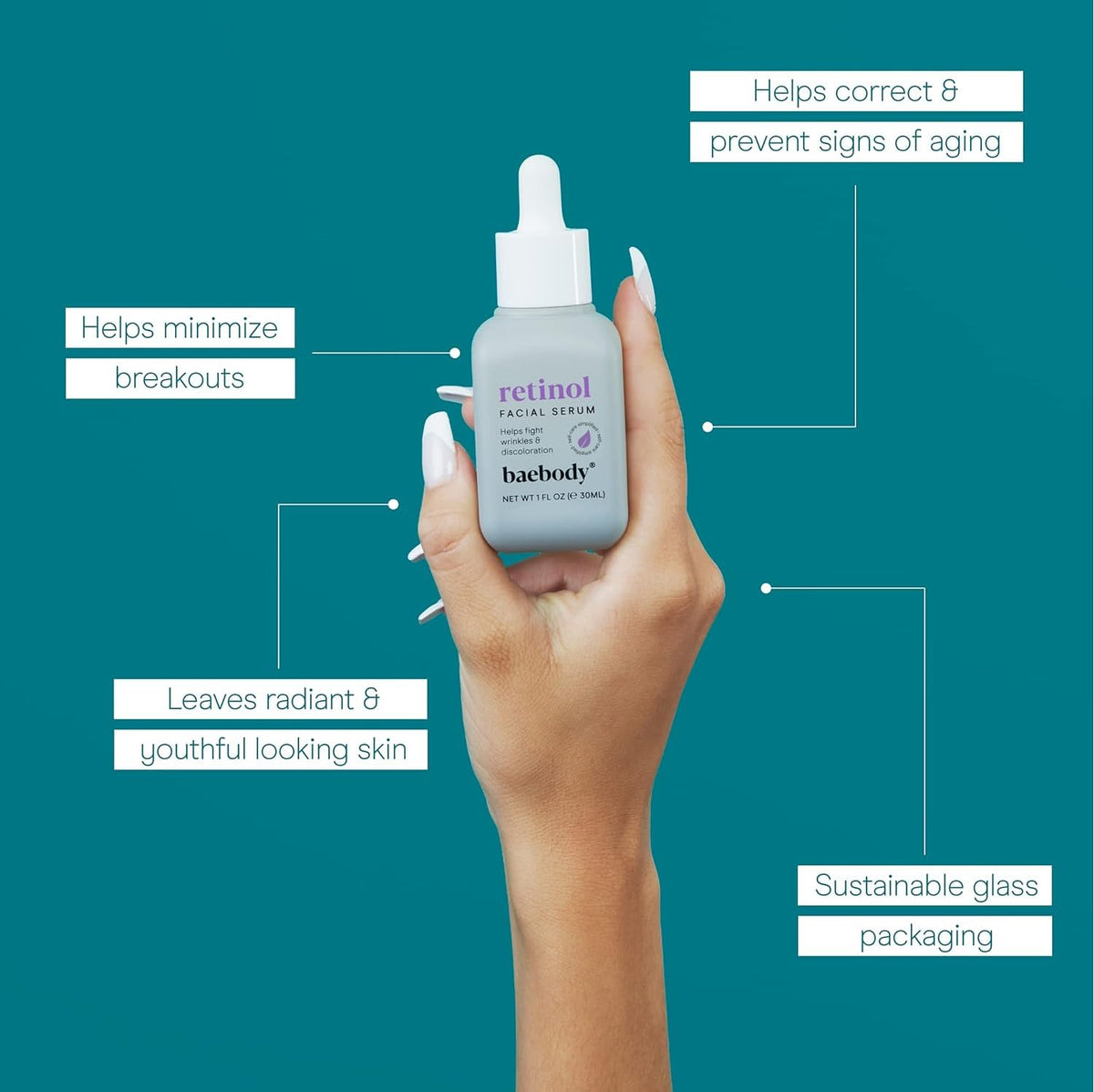 Baebody serum in bathroom routine suggesting nightly skin renewal