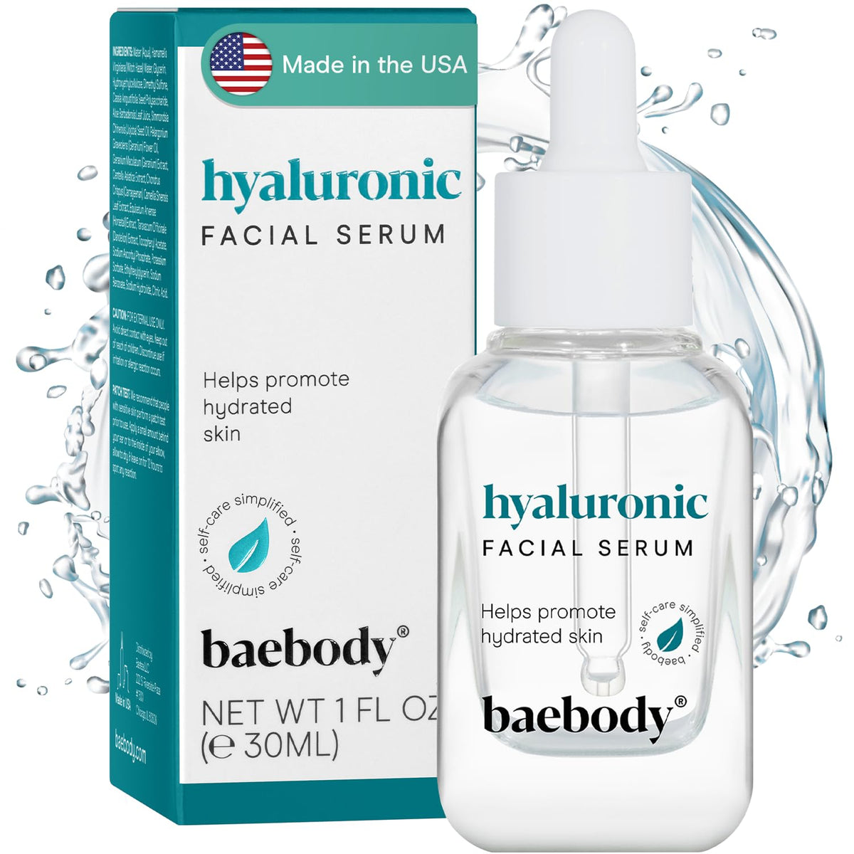 Baebody front packaging showing the serum bottle and label, communicates quality