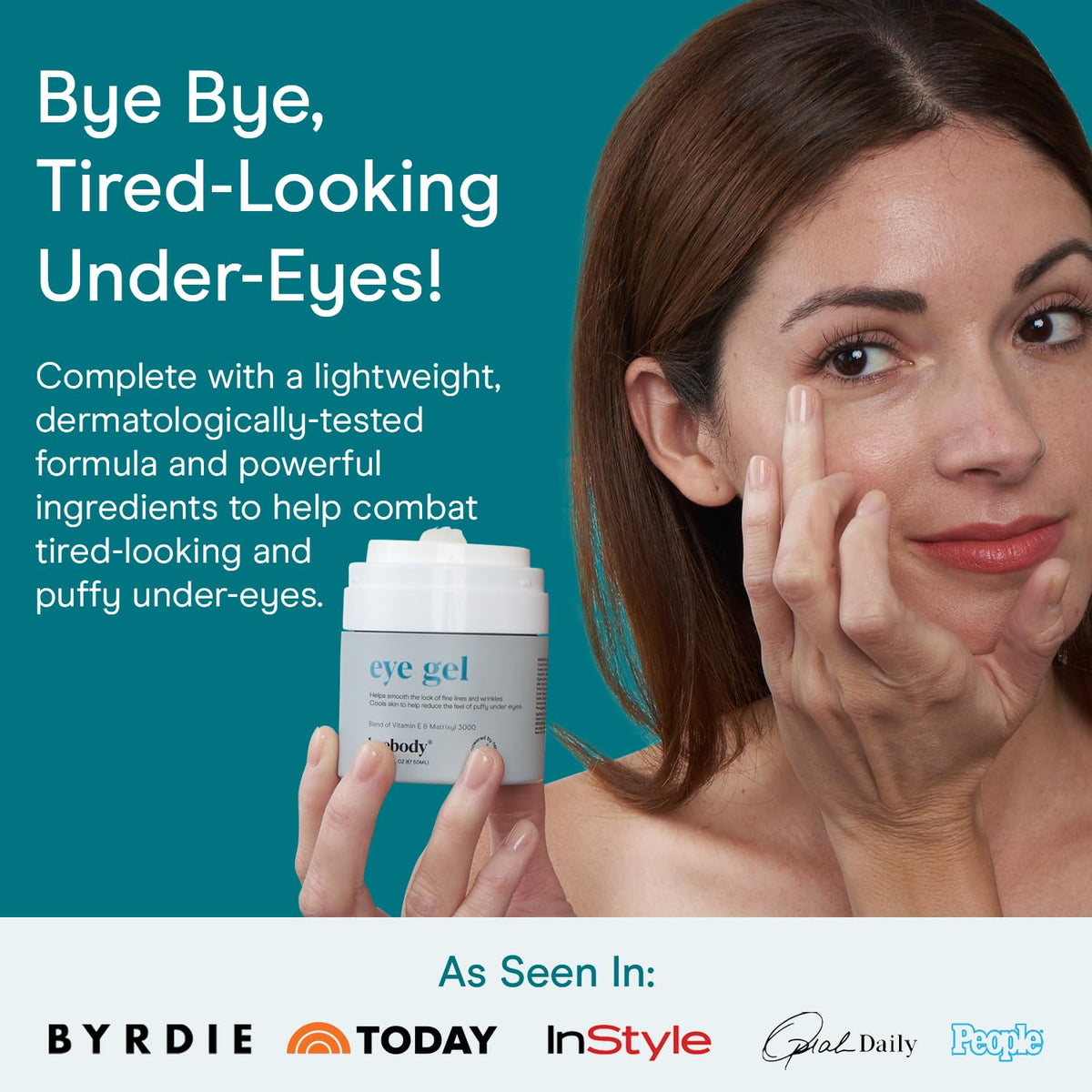Baebody applied under eye demonstrating depuff application