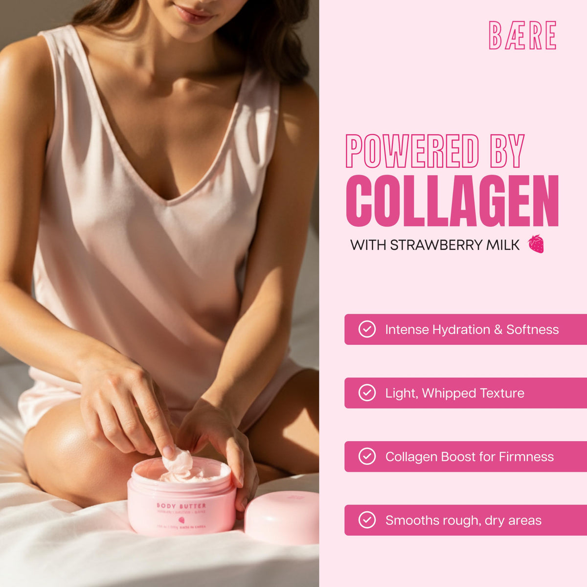 Baere body butter on bathroom shelf conveying a calming self-care routine
