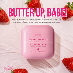 Baere ingredient layout with shea and strawberry highlighting nourishing benefits