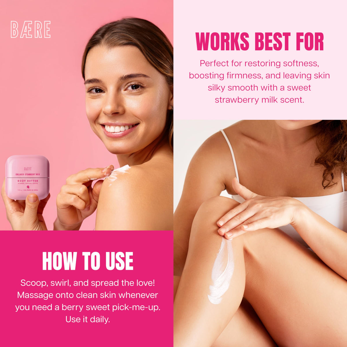 Baere open jar with visible cream and strawberry milk visual for soothing hydration