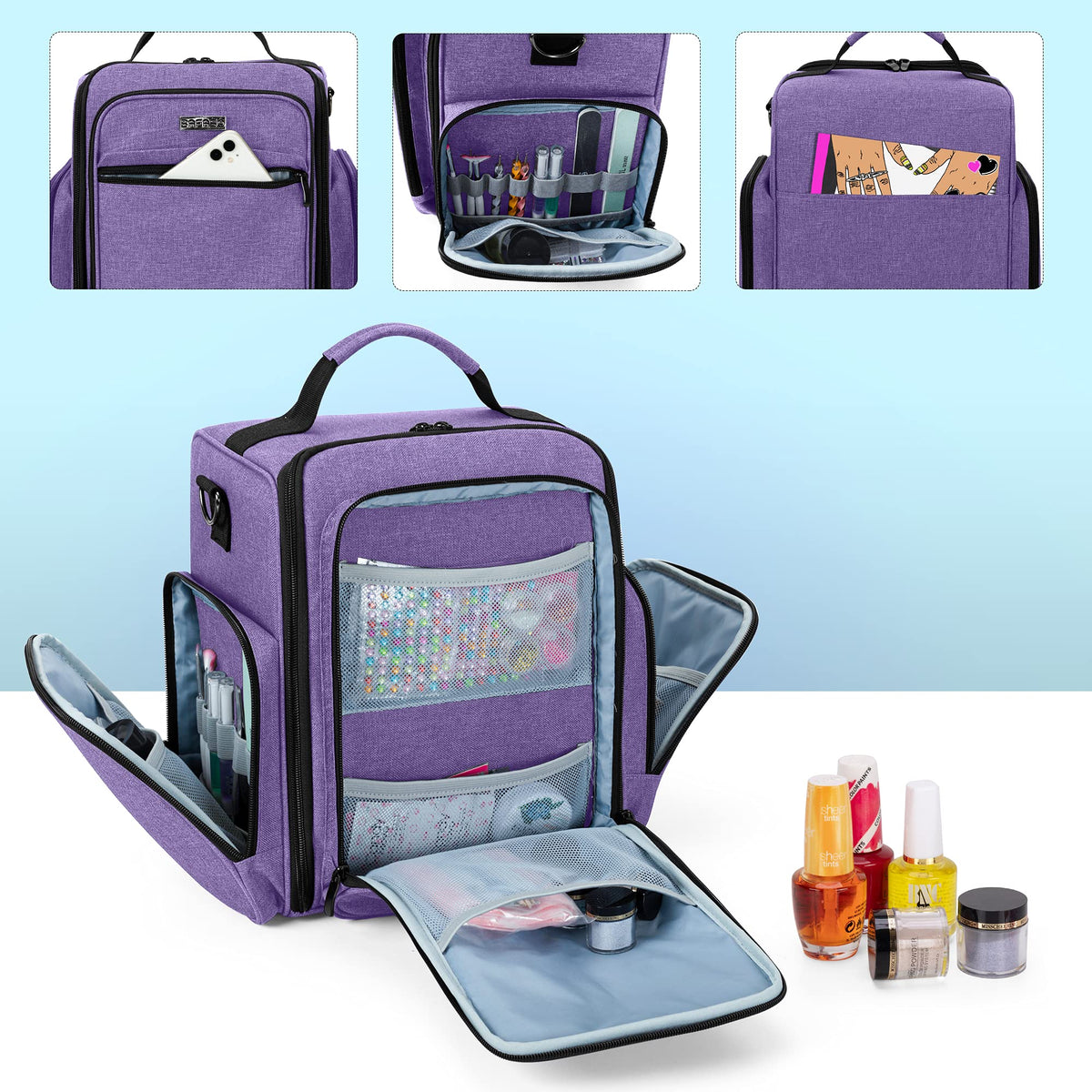BAFASO closeup padded interior with detachable divider protecting bottles and lamp