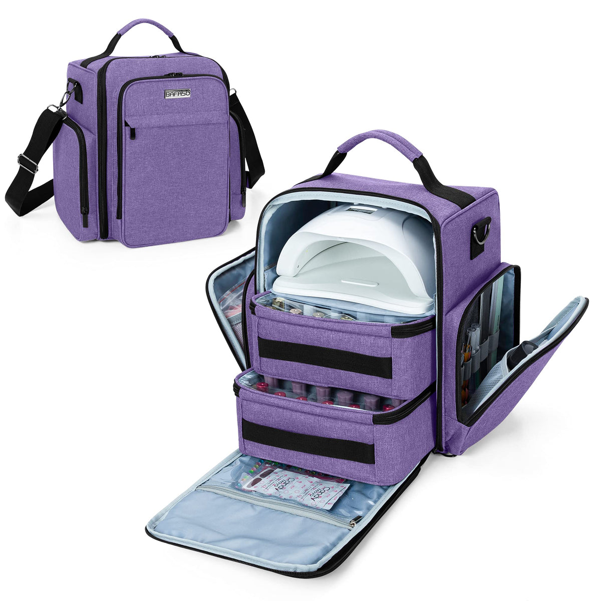 BAFASO purple closed case front view showing compact portability and durable handle