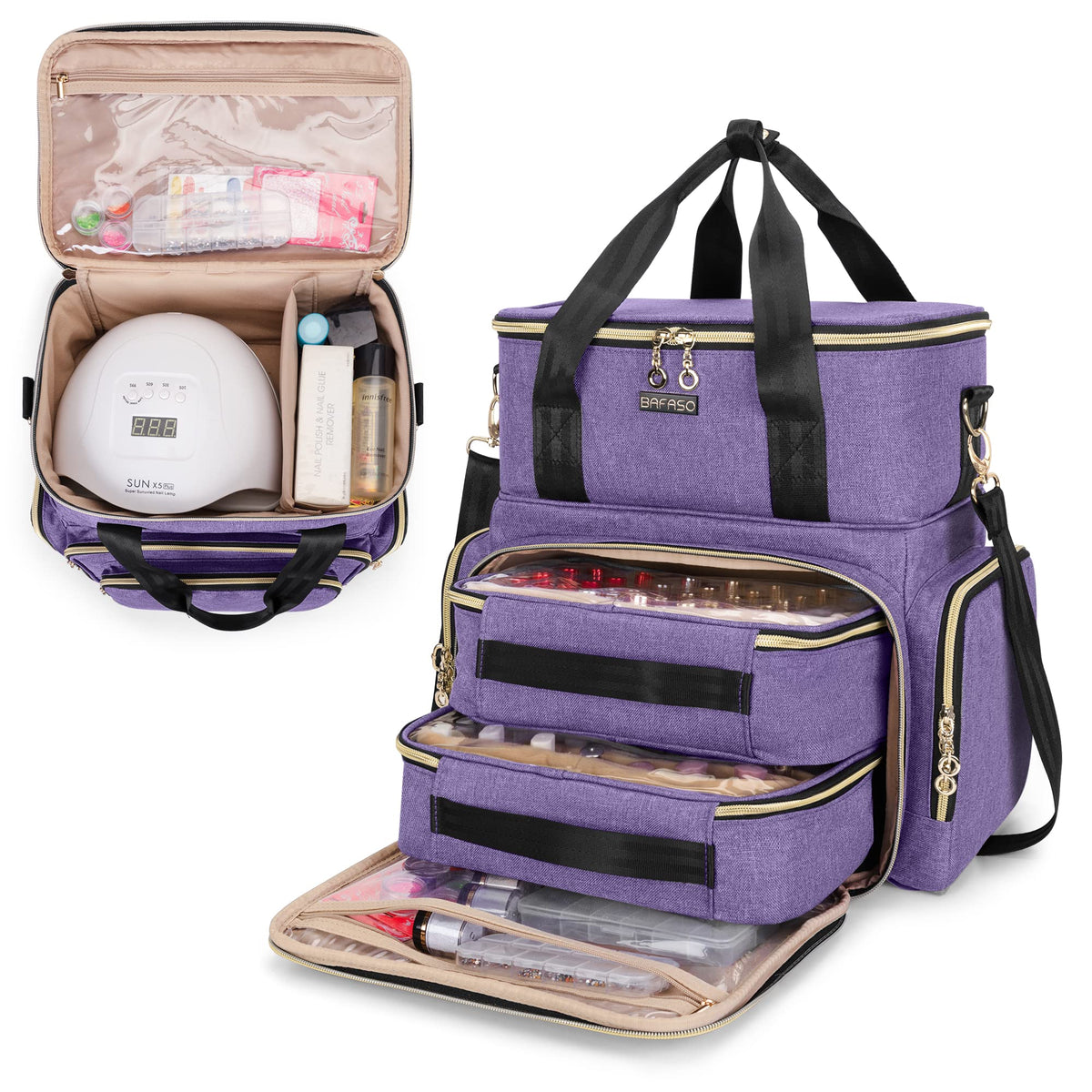 BAFASO front view closed purple bag showing compact portability and durable nylon