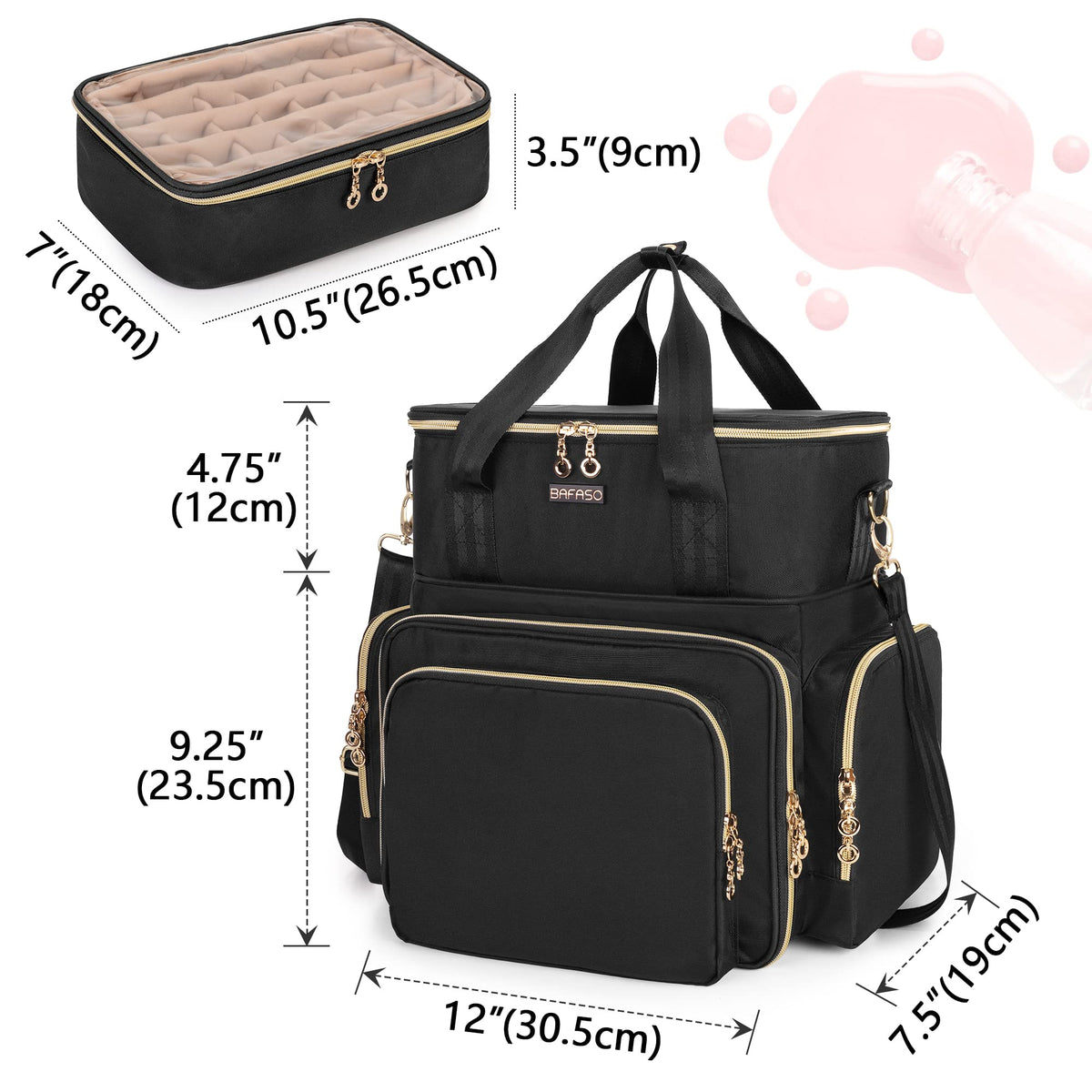 BAFASO side pocket filled with brushes and powders for quick-access organization