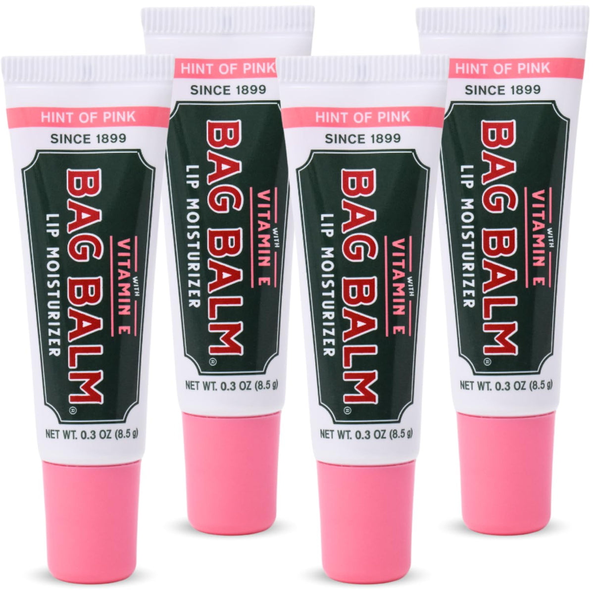 Bag Balm front packaging showing hint of pink and Vitamin E benefit
