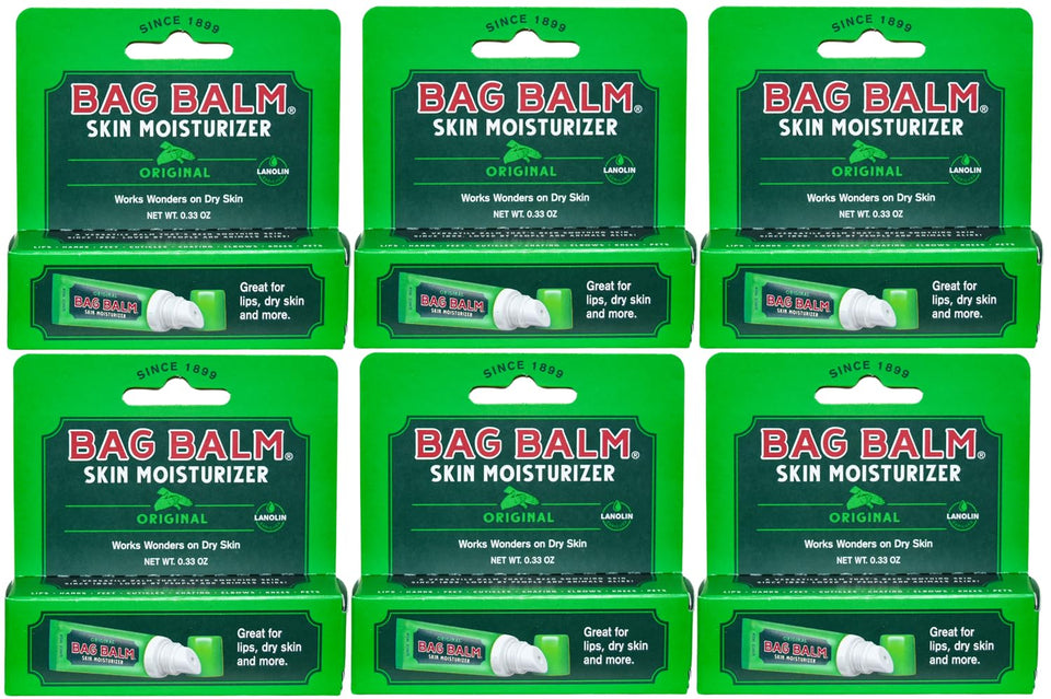 Bag Balm front pack showing six mini tubes and clear branding for easy carry