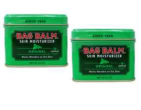 Bag Balm two-tin front packaging showing product and brand benefit