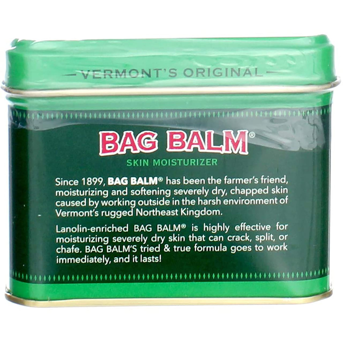 Bag Balm tin next to a phone to show 8 oz size and portable convenience