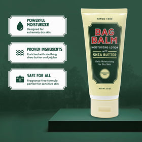 Bag Balm tube in hand being applied to dry skin showing quick absorption benefit