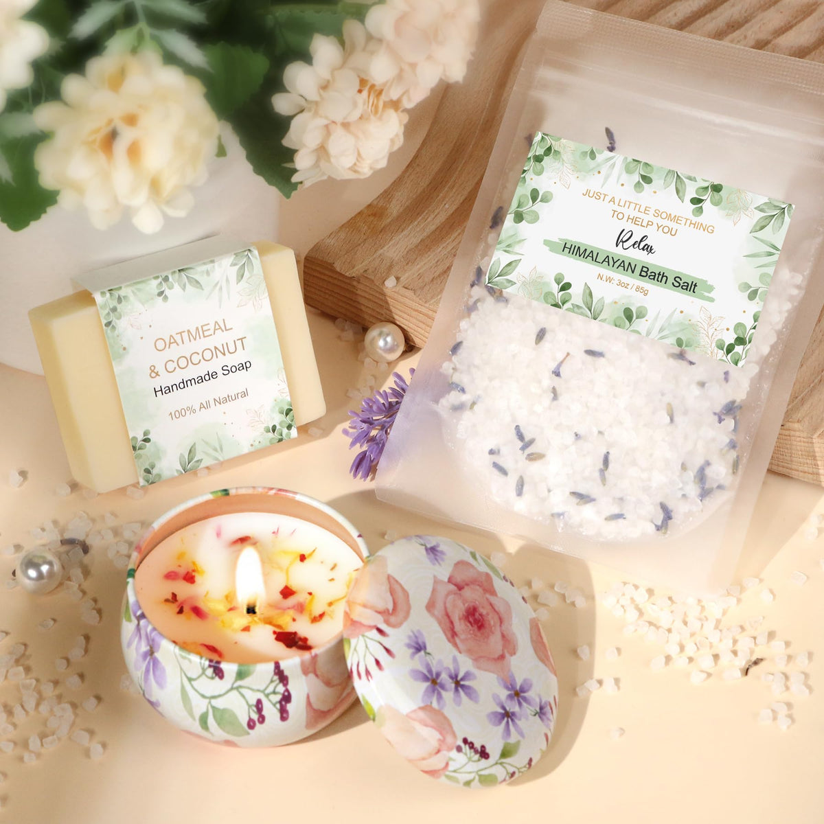 BaiCai floral scented candle lit to create soothing home aromatherapy