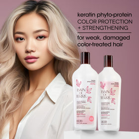 Bain de Terre close-up label highlighting keratin phyto-protein strengthening
