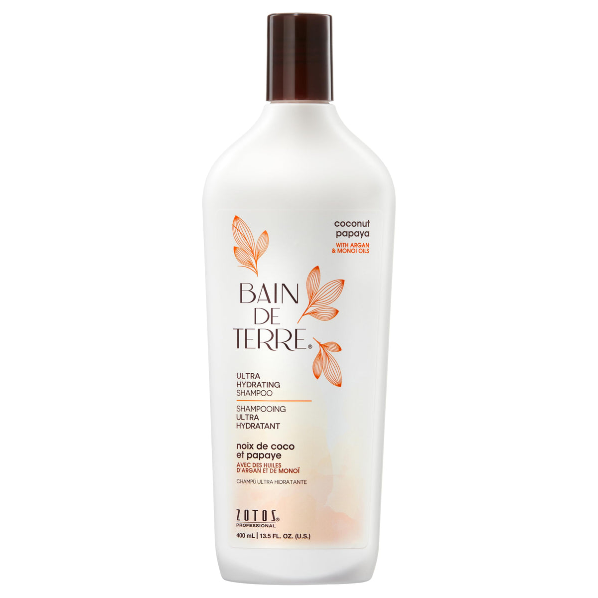 bain de terre front bottle showing coconut papaya branding and benefit