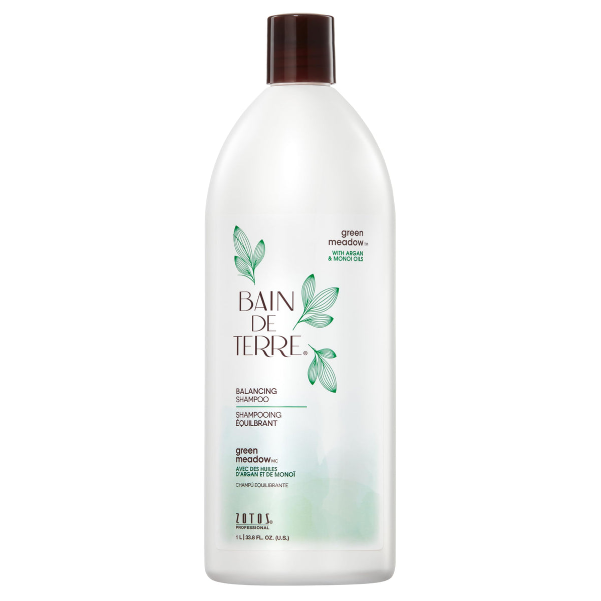 Bain de Terre front packaging showing bottle and product benefit of gentle balancing