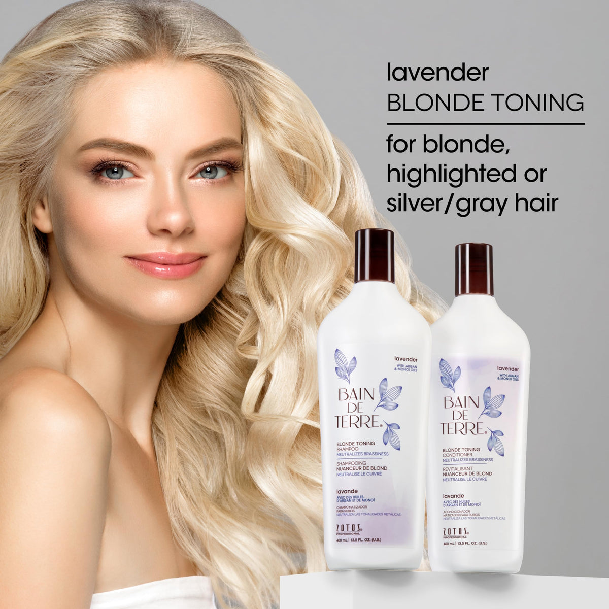 Person using Bain de Terre shampoo in shower demonstrating gentle toning and calming scent benefit