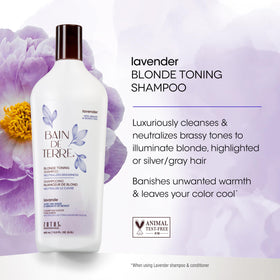 Bain de Terre close-up label highlighting lavender extract and nourishing oil benefits