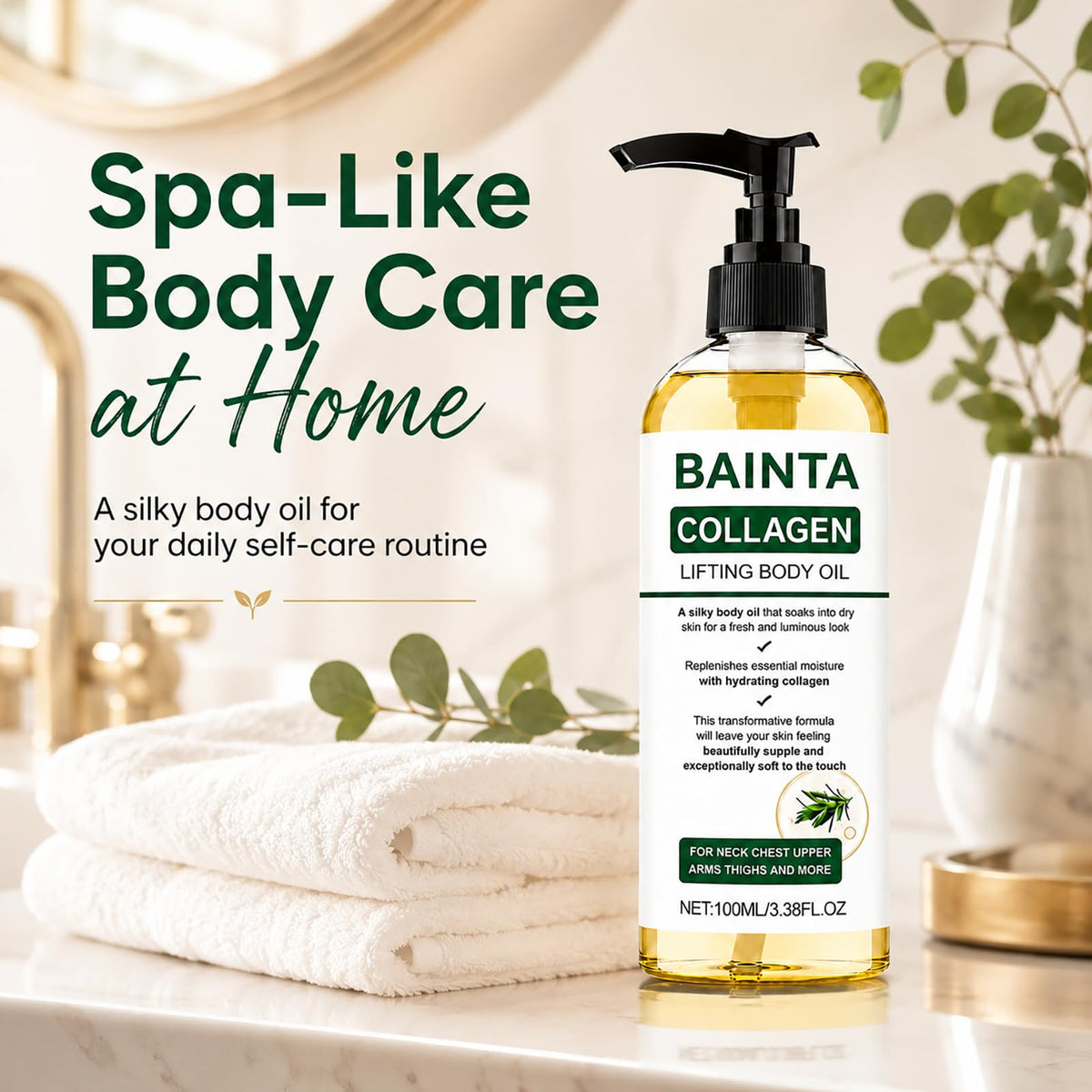 BAINTA staged in bathroom routine to show practical after-shower use
