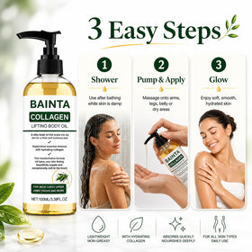 BAINTA used as massage oil on thighs to support smoother, firmer-feeling skin