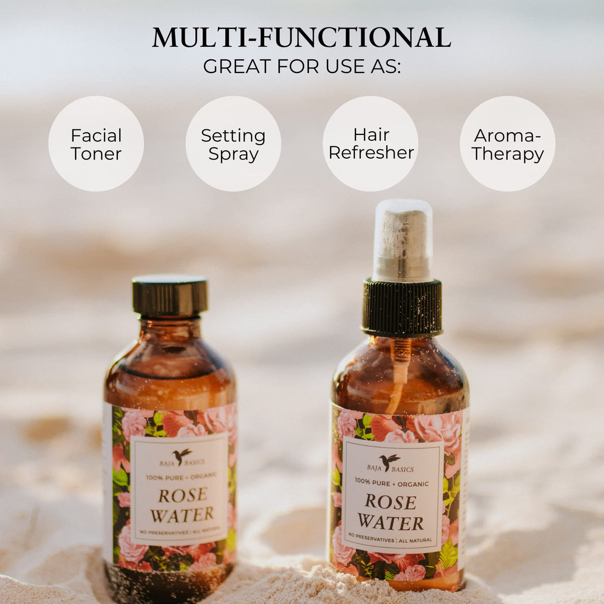 Baja Basics bottle in hand illustrating 4oz travel-friendly size and convenience