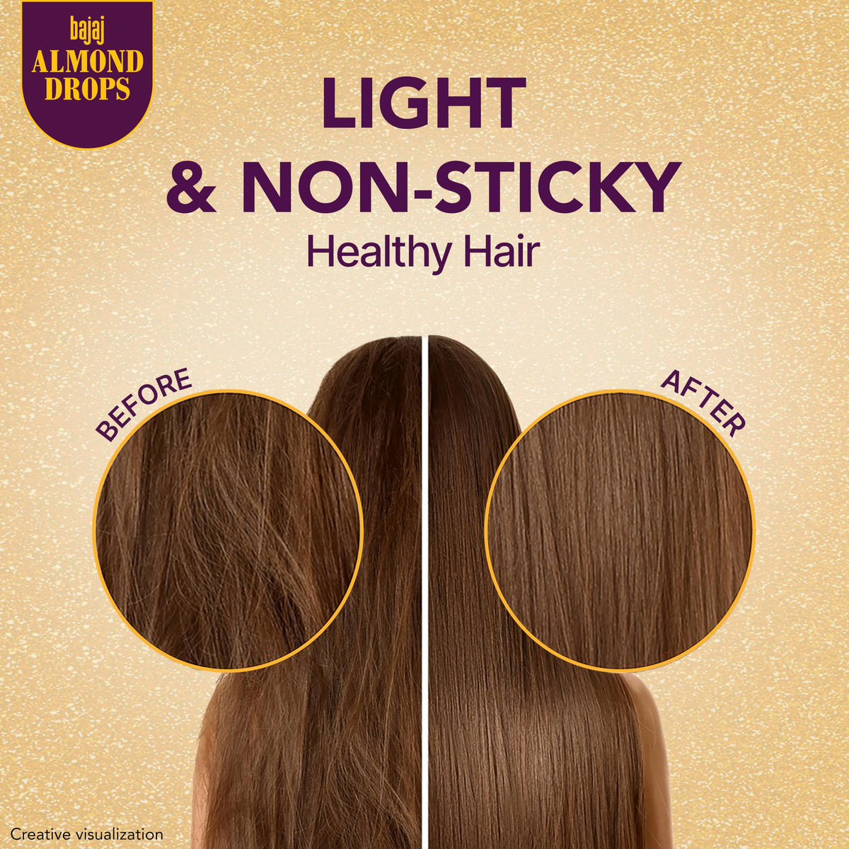 Bajaj Almond Drops scalp massage scene portraying nourishment and reduced breakage benefit