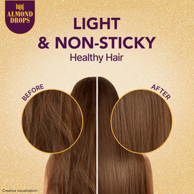 Bajaj Almond Drops scalp massage scene portraying nourishment and reduced breakage benefit