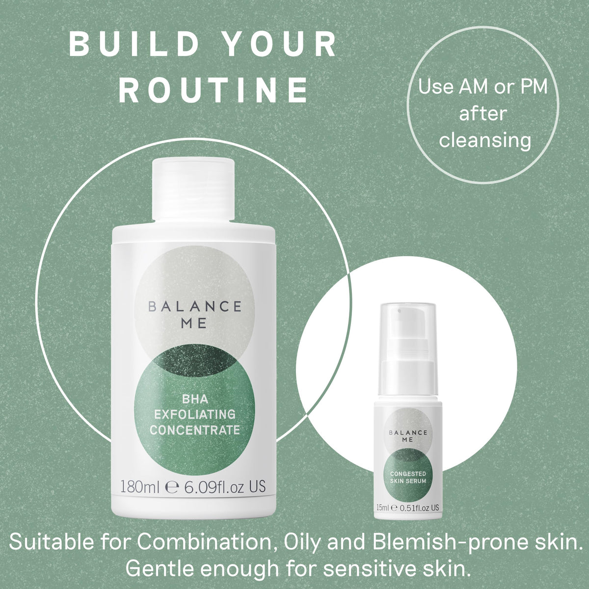 Balance Me bottle back label with ingredients and directions for informed use
