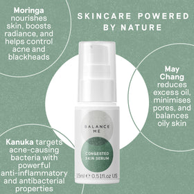 Balance Me kanuka and may chang ingredient display emphasizing antibacterial action