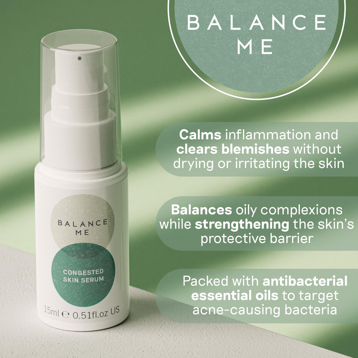 Balance Me clear gel-serum texture on dropper highlighting lightweight absorption