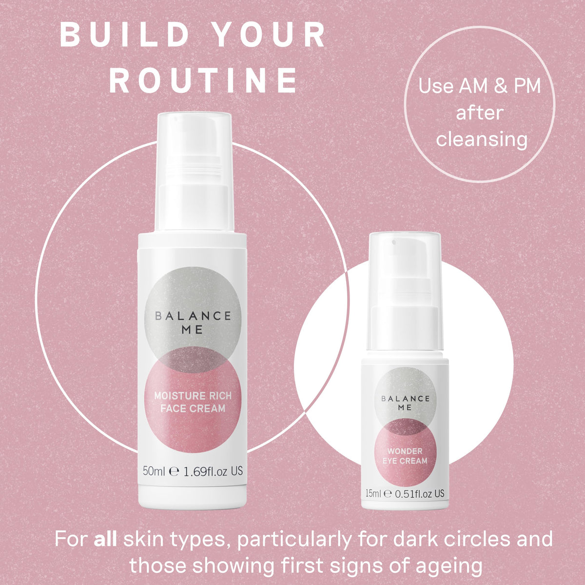 Balance Me on bathroom shelf lifestyle scene showing everyday routine benefit