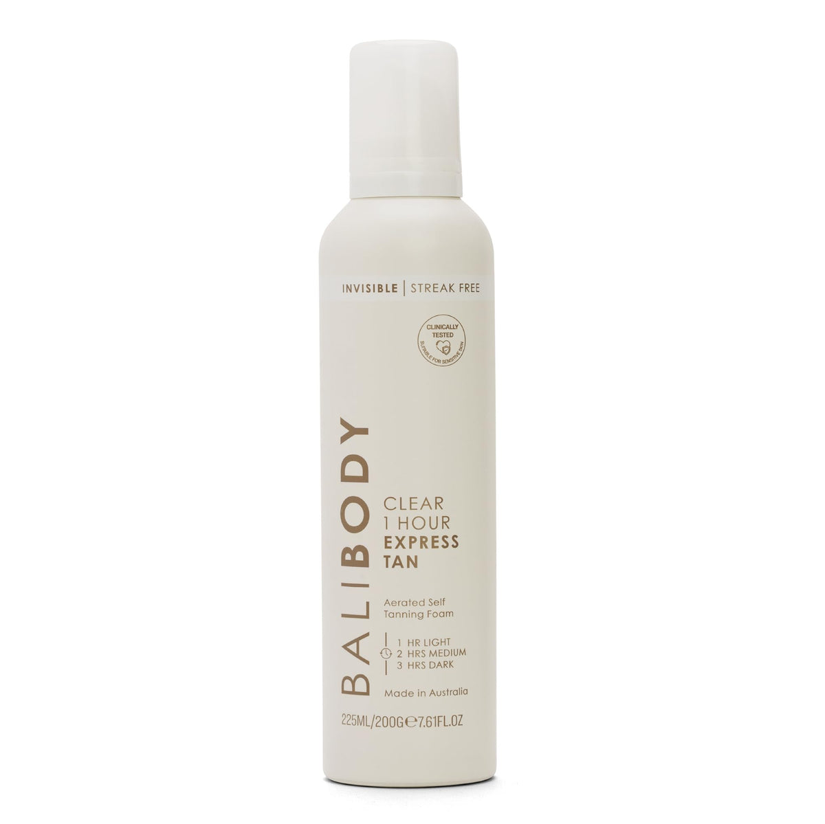 BALI BODY front packaging showing clear mousse and fast tan benefits