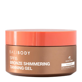 BALI BODY front packaging showing bronze shimmering tanning gel benefit instant glow