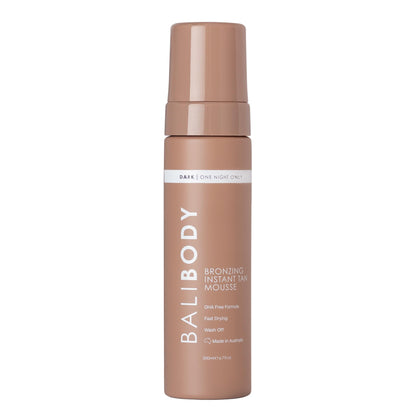 BALI BODY front packaging of instant tan mousse showing bottle and branding benefit quick bronze