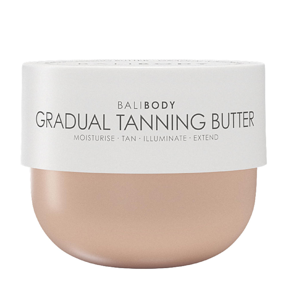 Bali Body front packaging showing product and benefit of buildable tan