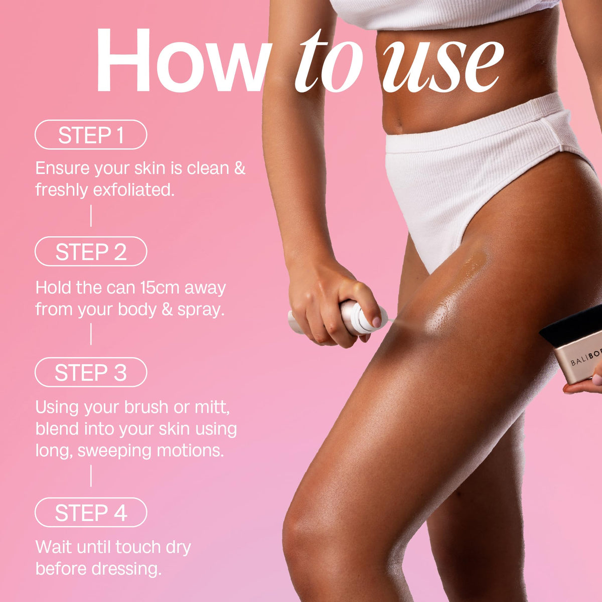 BALI BODY lifestyle beach-ready model showing instant glow and camera-ready skin