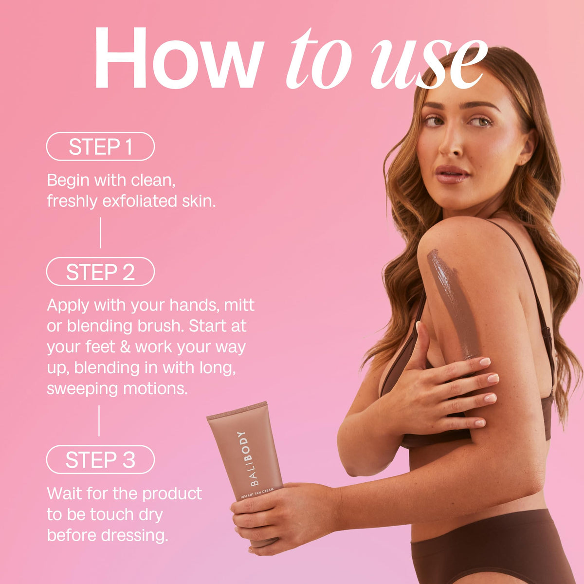 BALI BODY lifestyle model with glowing tan on beach showcasing natural radiance