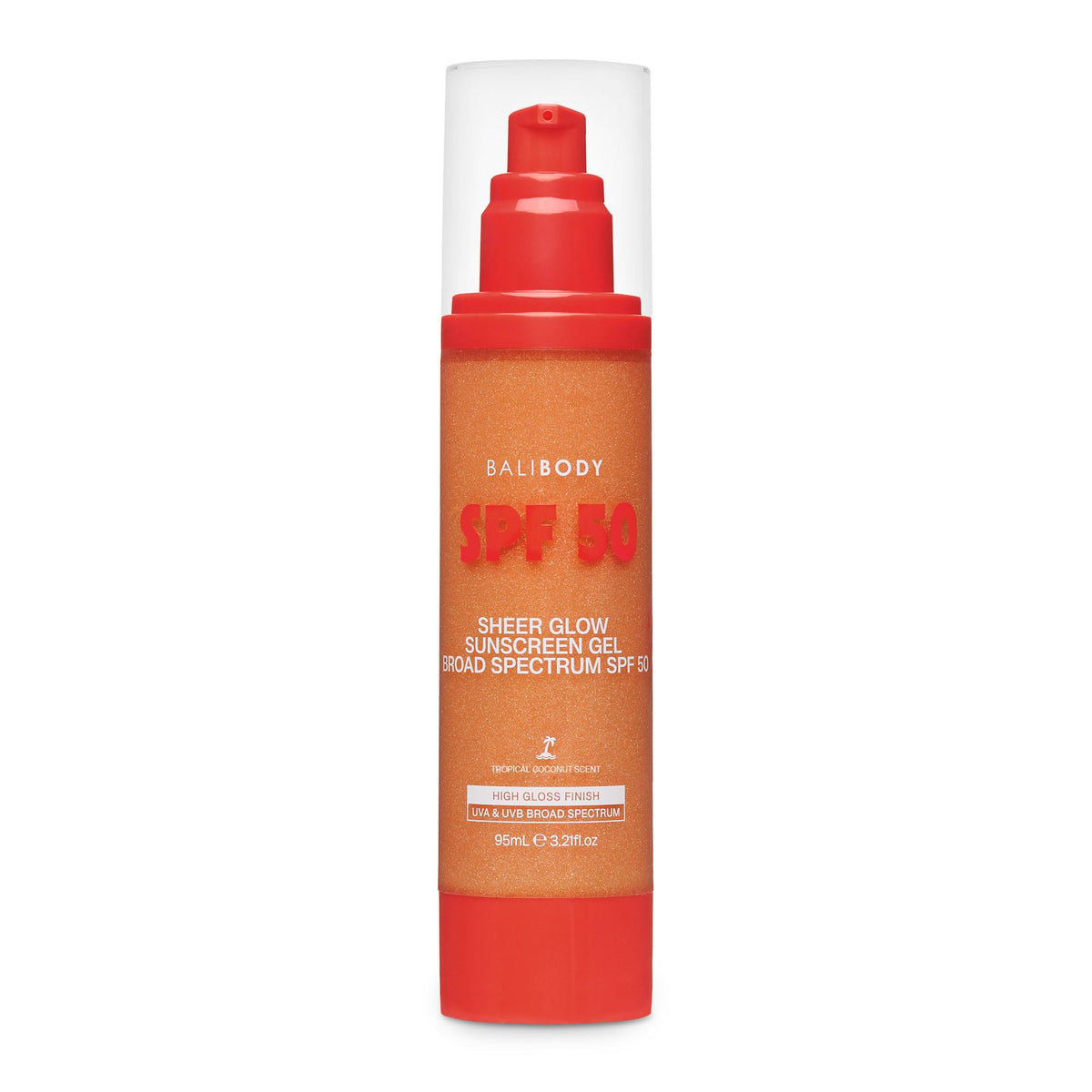 BALI BODY front packaging showing sleek bottle and shimmer finish benefit