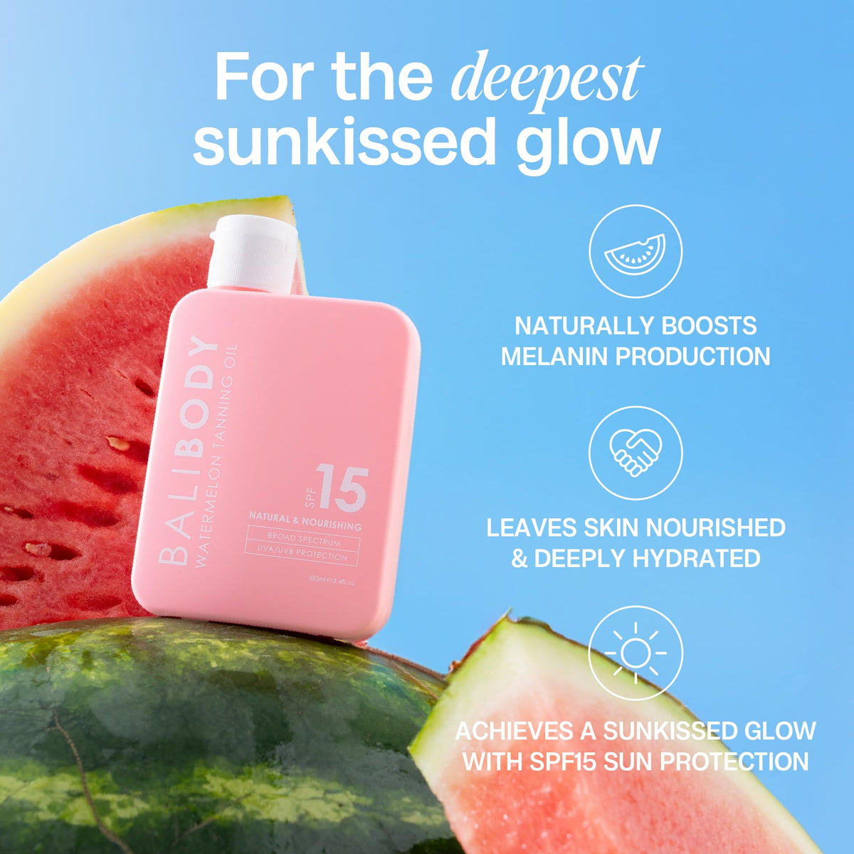 BALI BODY size comparison of 100ml bottle to indicate travel-friendly capacity
