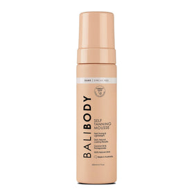 BALI BODY front packaging of the dark self tanner mousse showing bottle and cap for easy identification