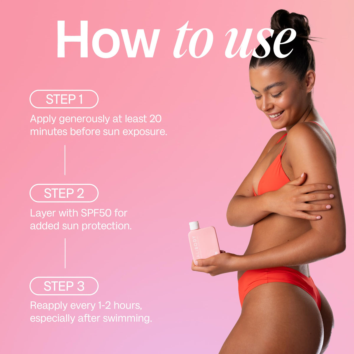 BALI BODY bottle on beach towel lifestyle shot promoting summer glow