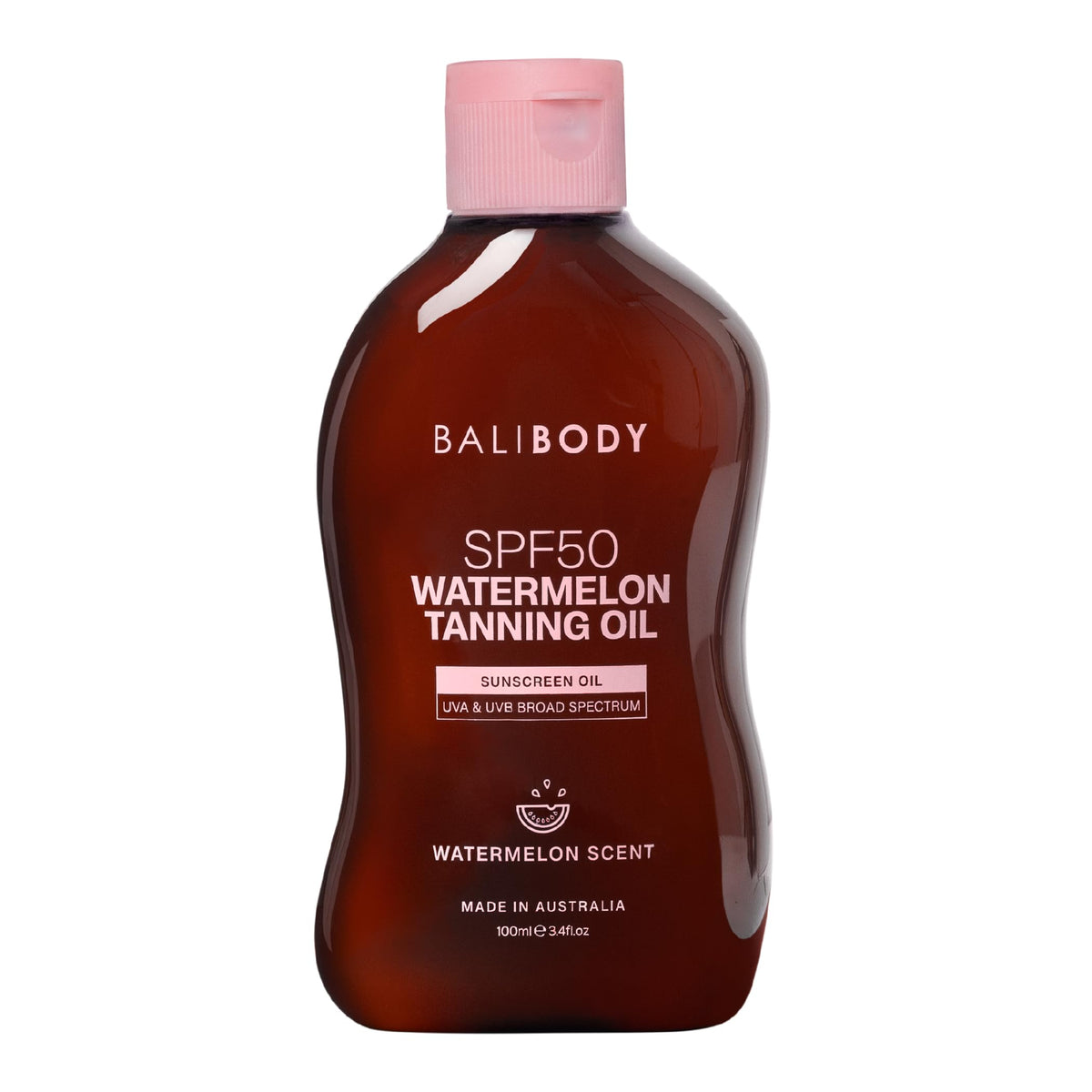 BALI BODY front packaging showing SPF50 travel bottle and summer-ready benefit