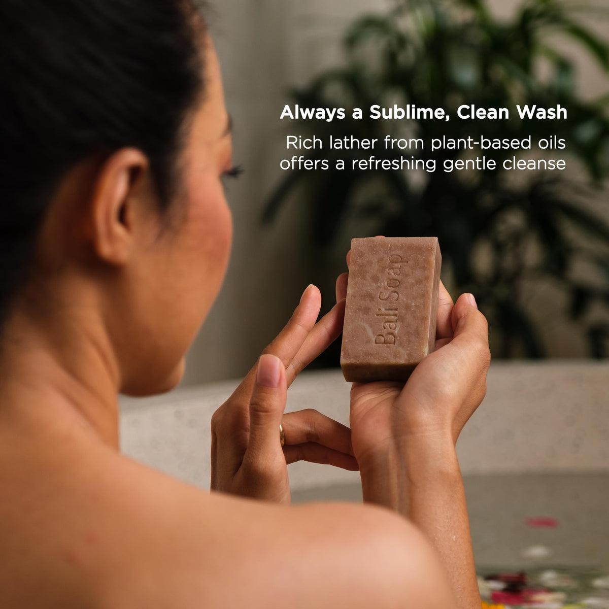 Bali Soap vanilla bar staged in bath conveying calming aroma and relaxation