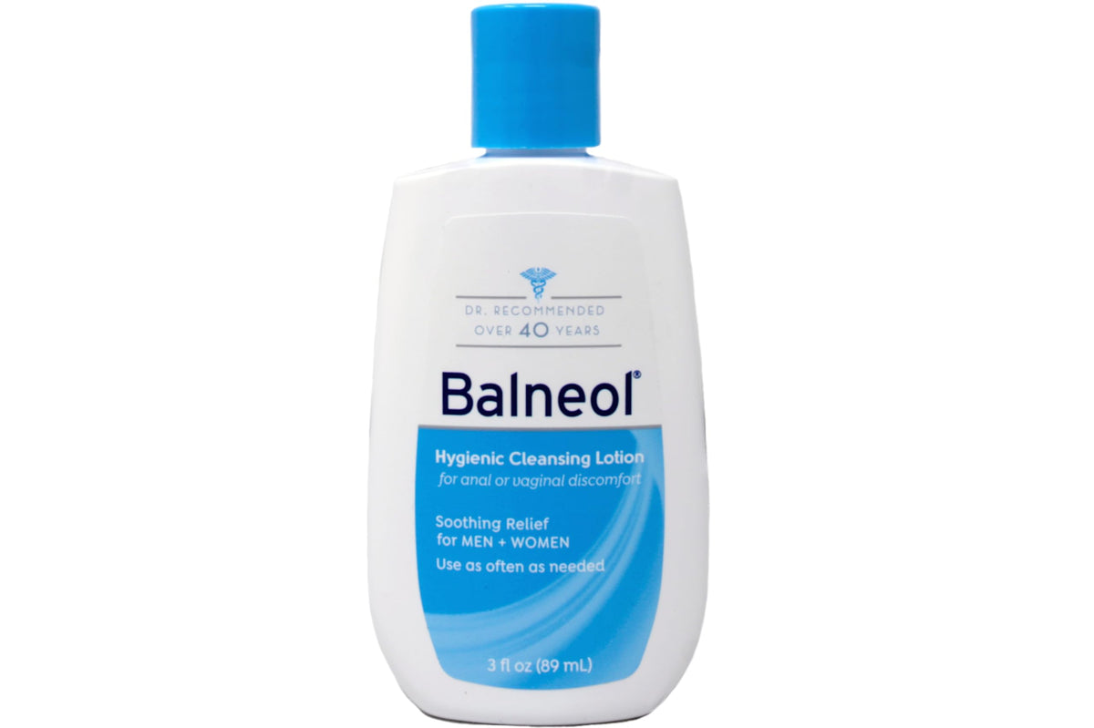 Balneol bottle close-up texture highlights silky lotion and gentle cleansing benefit