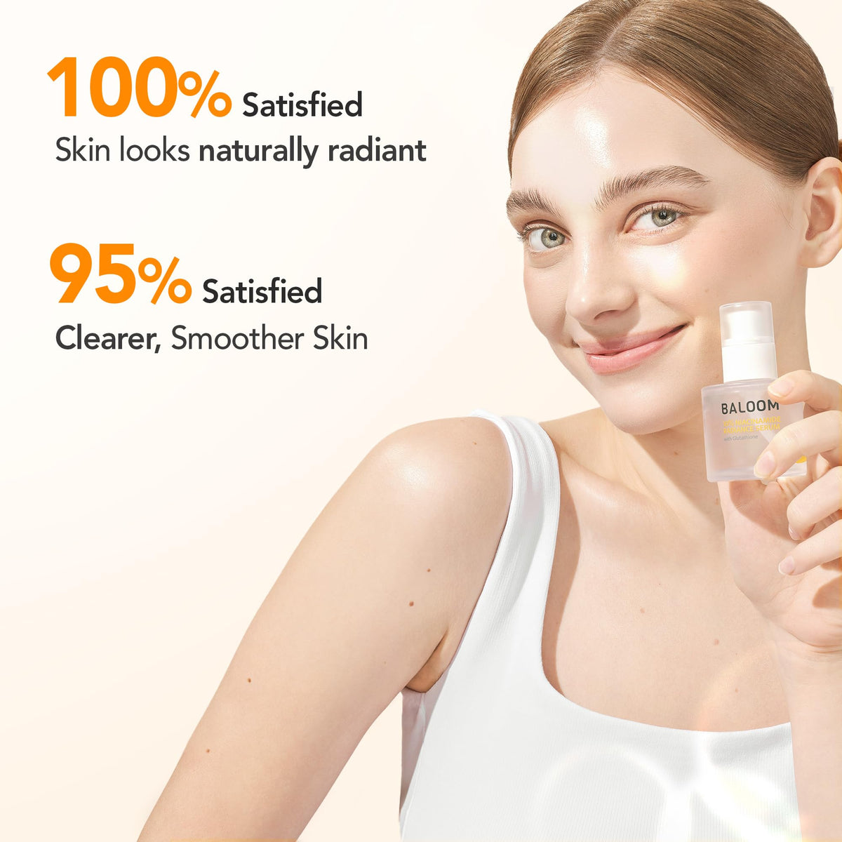 BALOOM ingredients label highlighting niacinamide, glutathione, beta-glucan