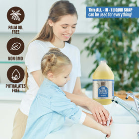 BAMBOO AND BIRCH bottle beside cleaning tools showing multi-use household benefit