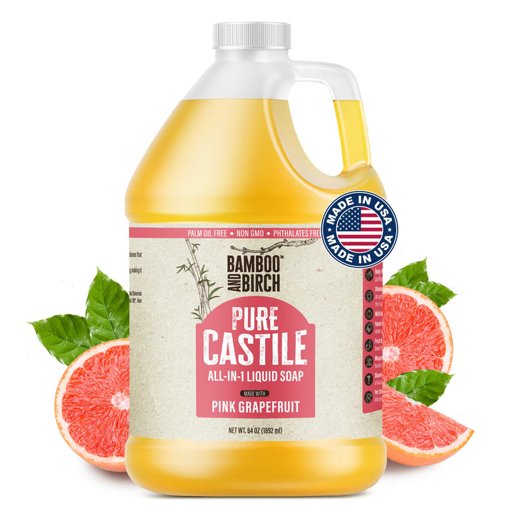 BAMBOO AND BIRCH front label of 64 oz bottle showing product identity and benefits