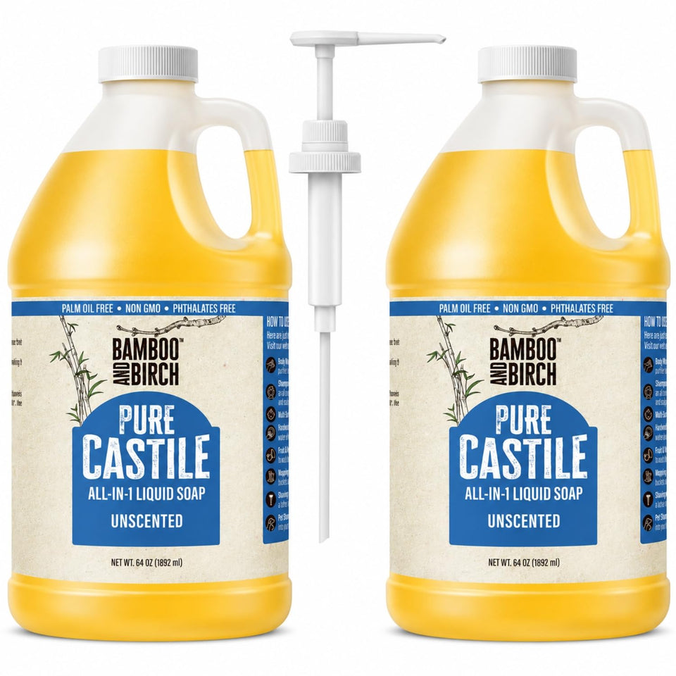 BAMBOO AND BIRCH gallon front label showing product and size benefits