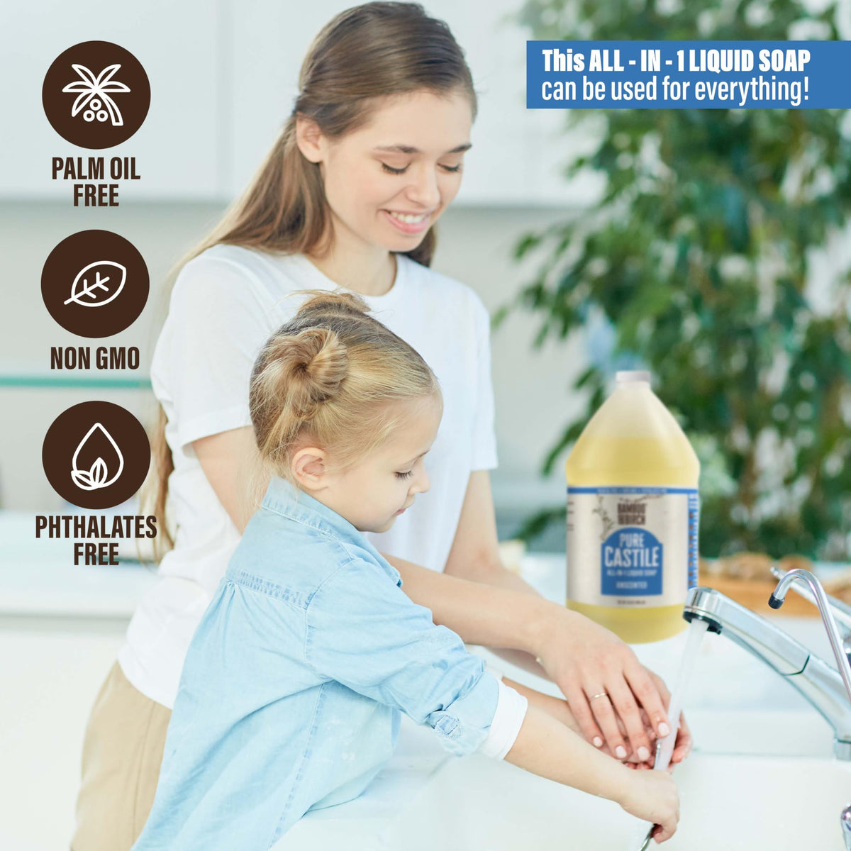 BAMBOO AND BIRCH cleaning kitchen surface highlighting multi-purpose use