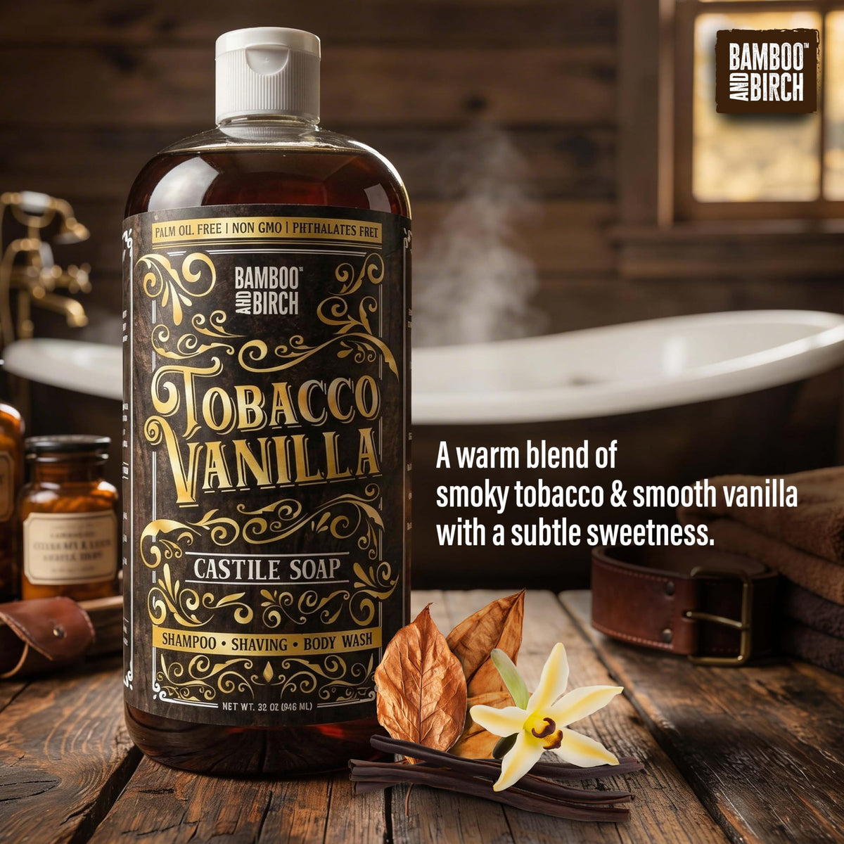 BAMBOO AND BIRCH label detail showing ingredient transparency and palm-oil-free claim